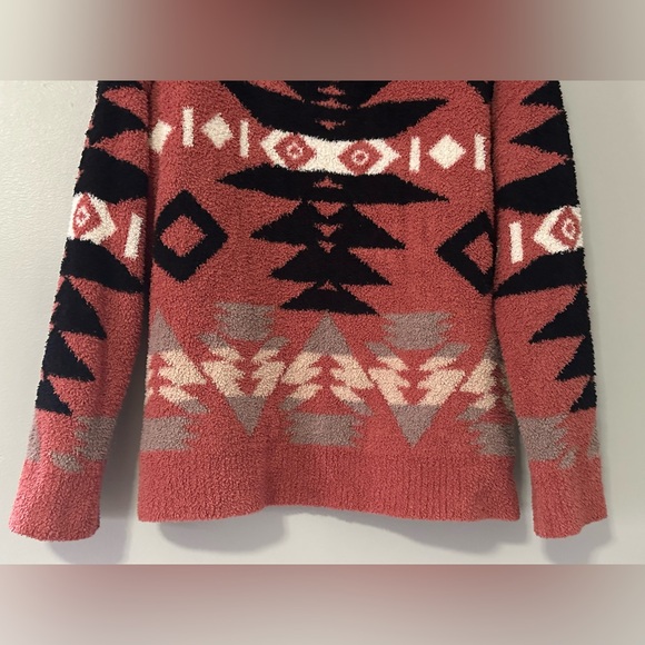 Wanna B Coral Aztec Mock Neck 3/4 Zip Pullover Sweater Women’s Size L Cozy Fall - Picture 4 of 12